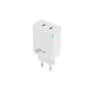 CHARGEUR SECTEUR FAST CHARGE GaN MAXLIFE MXTC-09-45CC 45W - DOUBLE USB-C (PD & QC) - BLANC