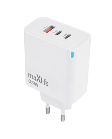 CHARGEUR SECTEUR FAST CHARGE GaN MAXLIFE MXTC-09-65ACC 65W - 2x USB-C & 1x USB-A - BLANC
