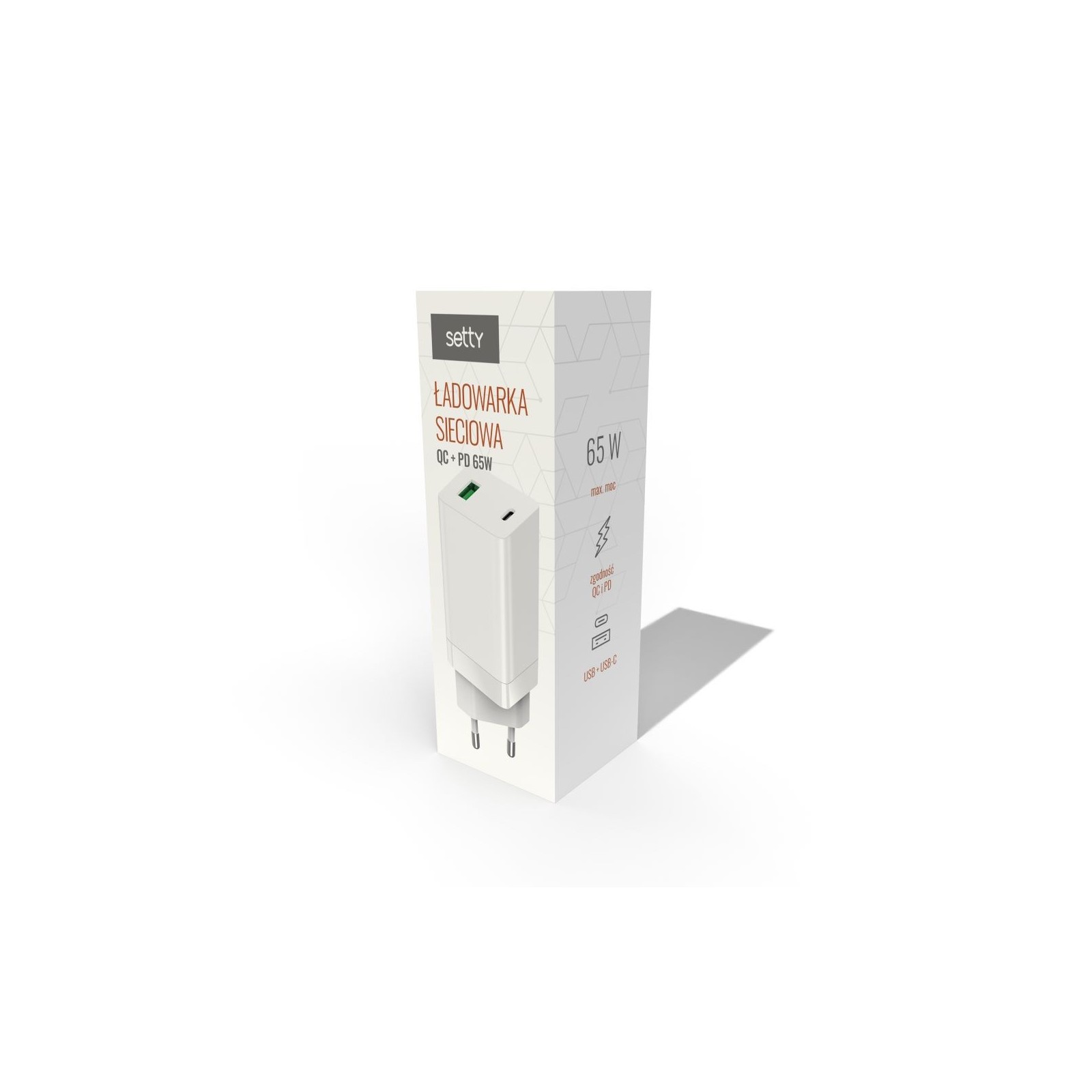 CHARGEUR MURAL FAST CHARGE GaN SETTY 65W - USB-A + USB-C (PD & QC) LSI-02 - BLANC