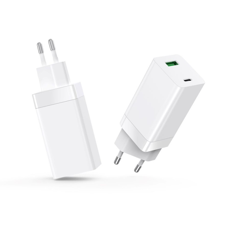 CHARGEUR MURAL FAST CHARGE GaN SETTY 65W - USB-A + USB-C (PD & QC) LSI-02 - BLANC
