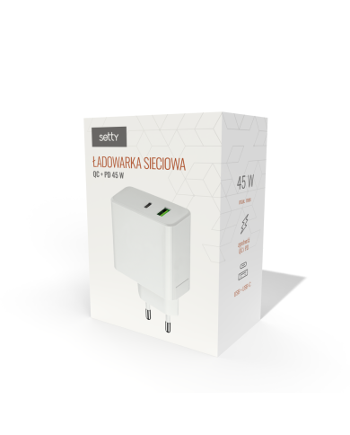 CHARGEUR MURAL FAST CHARGE SETTY 45W - USB-A + USB-C (PD & QC) LSI-01 - BLANC