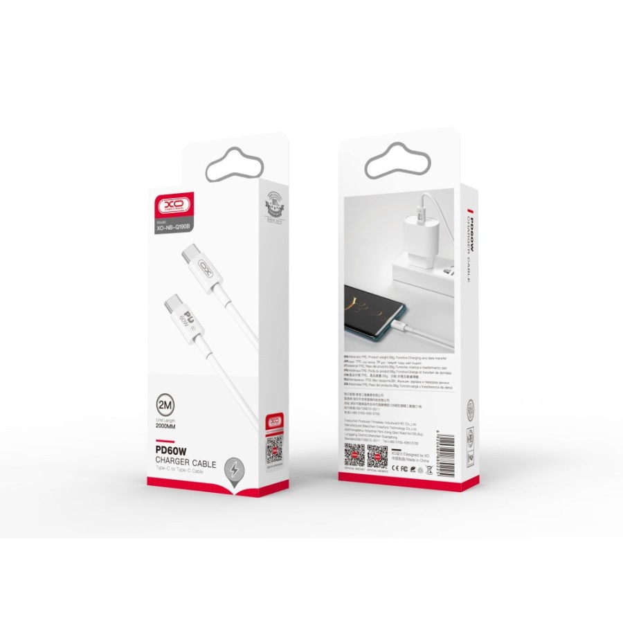CÂBLE USB-C VERS C - XO NB-Q190B-  60W 2M BLANC