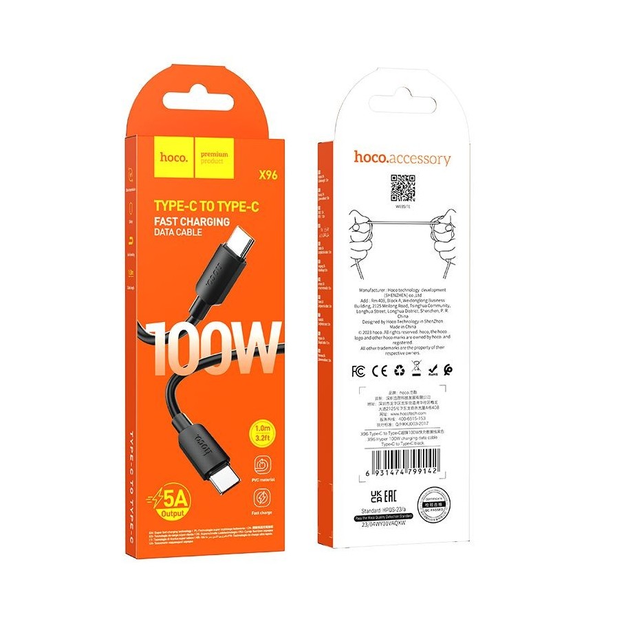 CABLE USB-C VERS C - HOCO X96 - PD 100W 1M NOIR