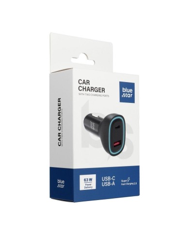 CHARGEUR ALLUME-CIGARE VOITURE - BLUE STAR - 63W NOIR (1xUSB-C/1xUSB-A)