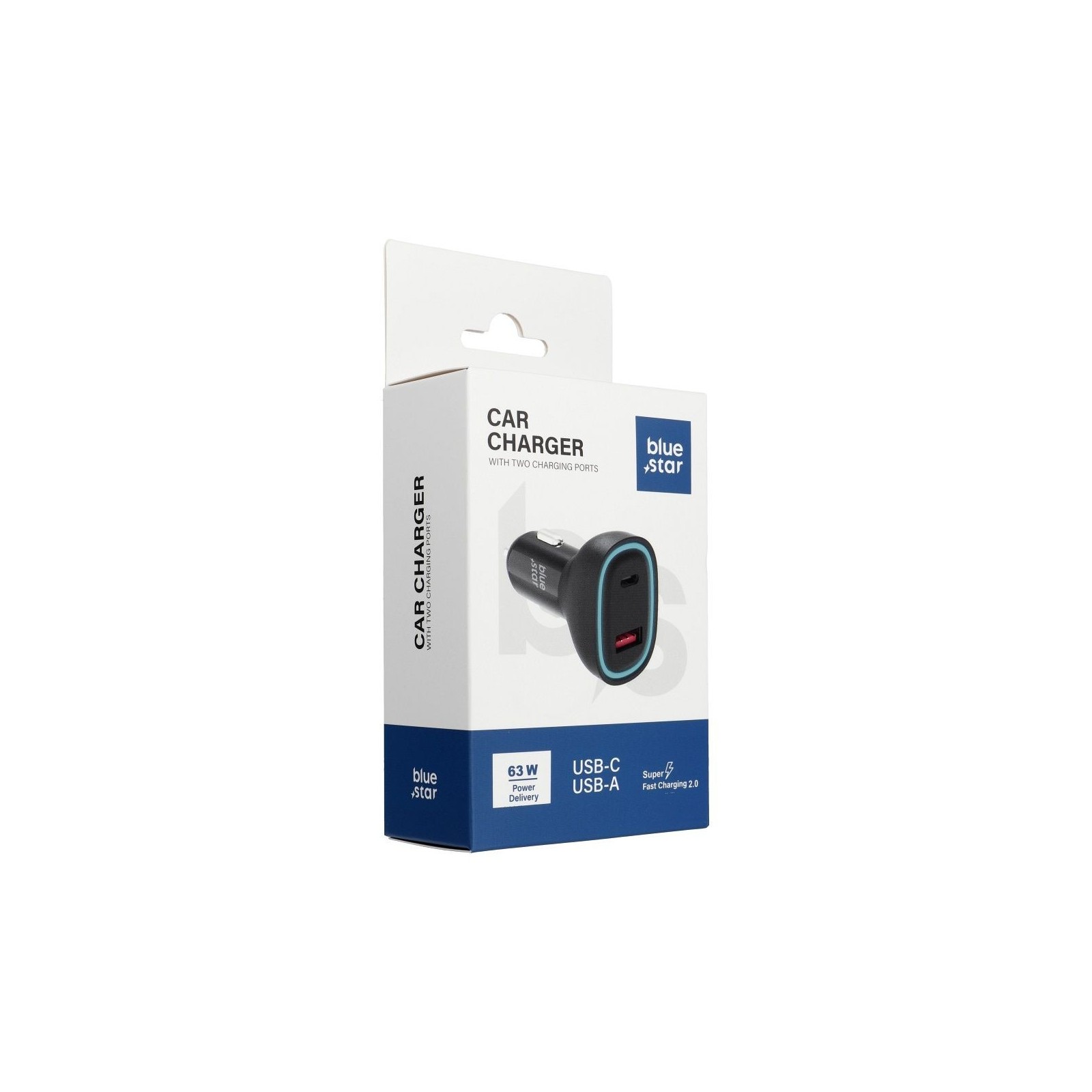 CHARGEUR ALLUME-CIGARE VOITURE - BLUE STAR - 63W NOIR (1xUSB-C/1xUSB-A)