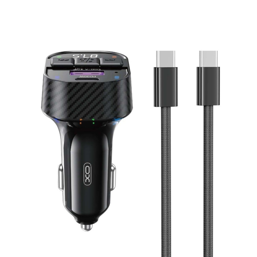 TRANSMETTEUR FM ET CHARGEUR ALLUME-CIGARE VOITURE + CÂBLE USB-C VERS C - XO-BCC17 - 30W - NOIR (USB-A + USB-C)