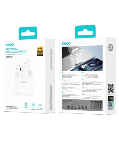 ÉCOUTEURS SANS FIL TWS BWOO BW94-WH AVEC BOÎTIER DE CHARGE — BLANC