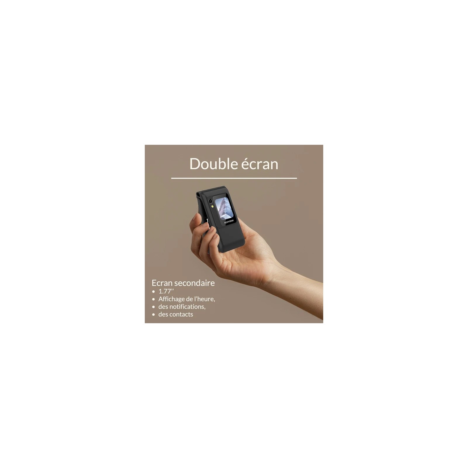 TÉLÉPHONE MOBILE SENIOR - KONROW SENIOR FLIP 4G - COMPATIBLE APPAREIL AUDITIF - NOIR