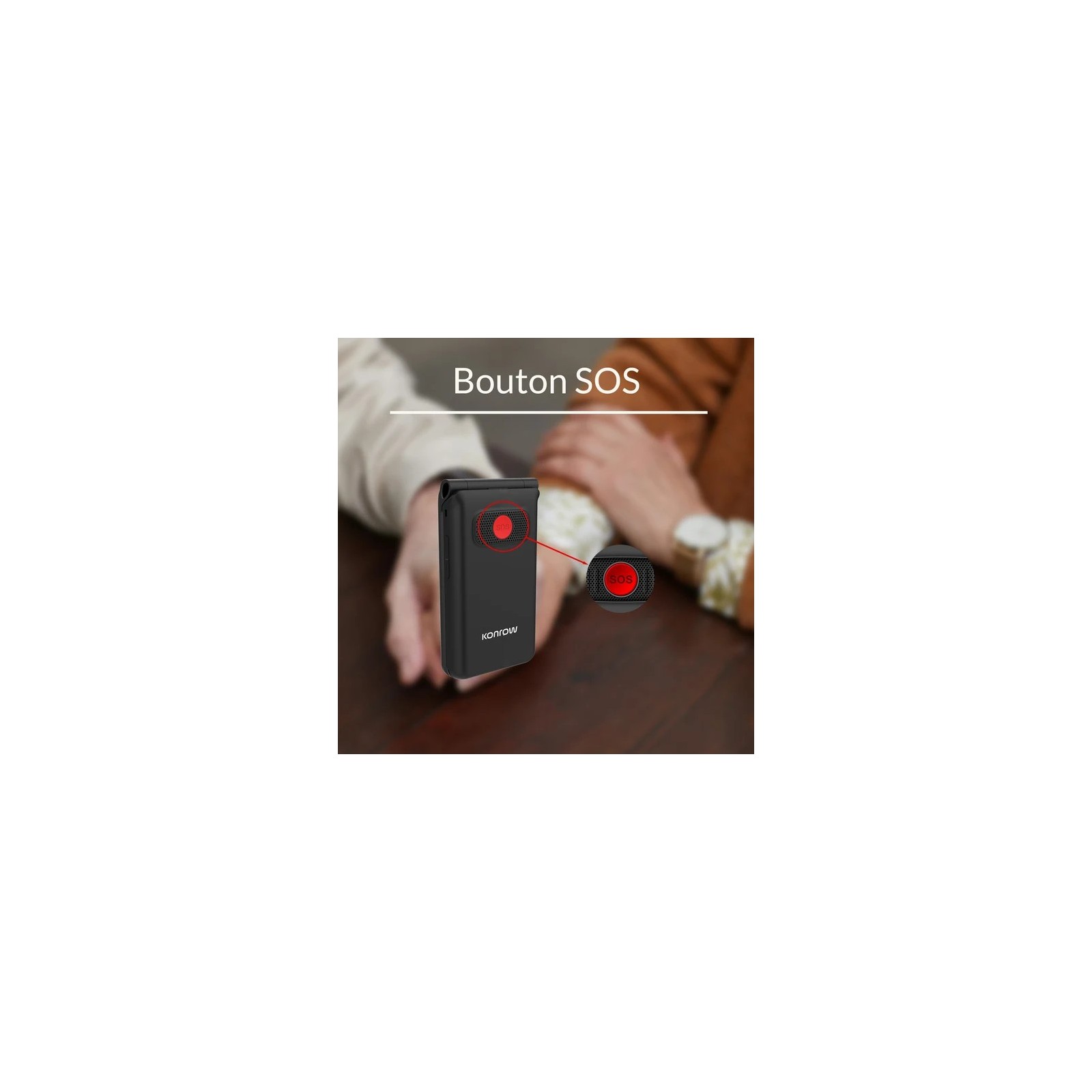TÉLÉPHONE MOBILE SENIOR - KONROW SENIOR FLIP 4G - COMPATIBLE APPAREIL AUDITIF - NOIR