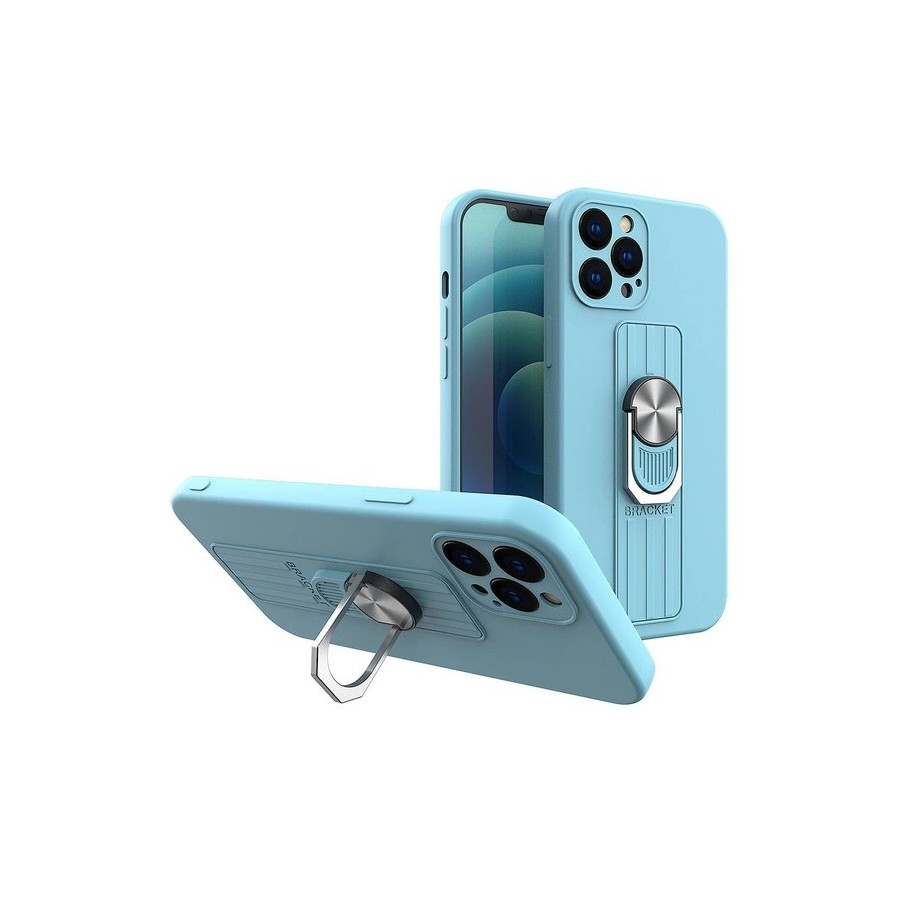 COQUE AVEC ANNEAU POUR IPHONE 13 PRO - CYAN