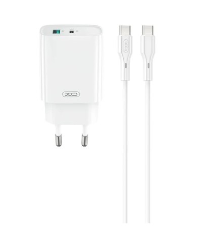 Chargeur secteur XO CE30 USB-C + USB-A PD 30W avec câble USB-C vers LIGHTNING - BLANC