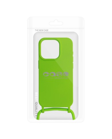 COQUE EN SILICONE AVEC CORDON POUR IPHONE 15 PRO - VERT