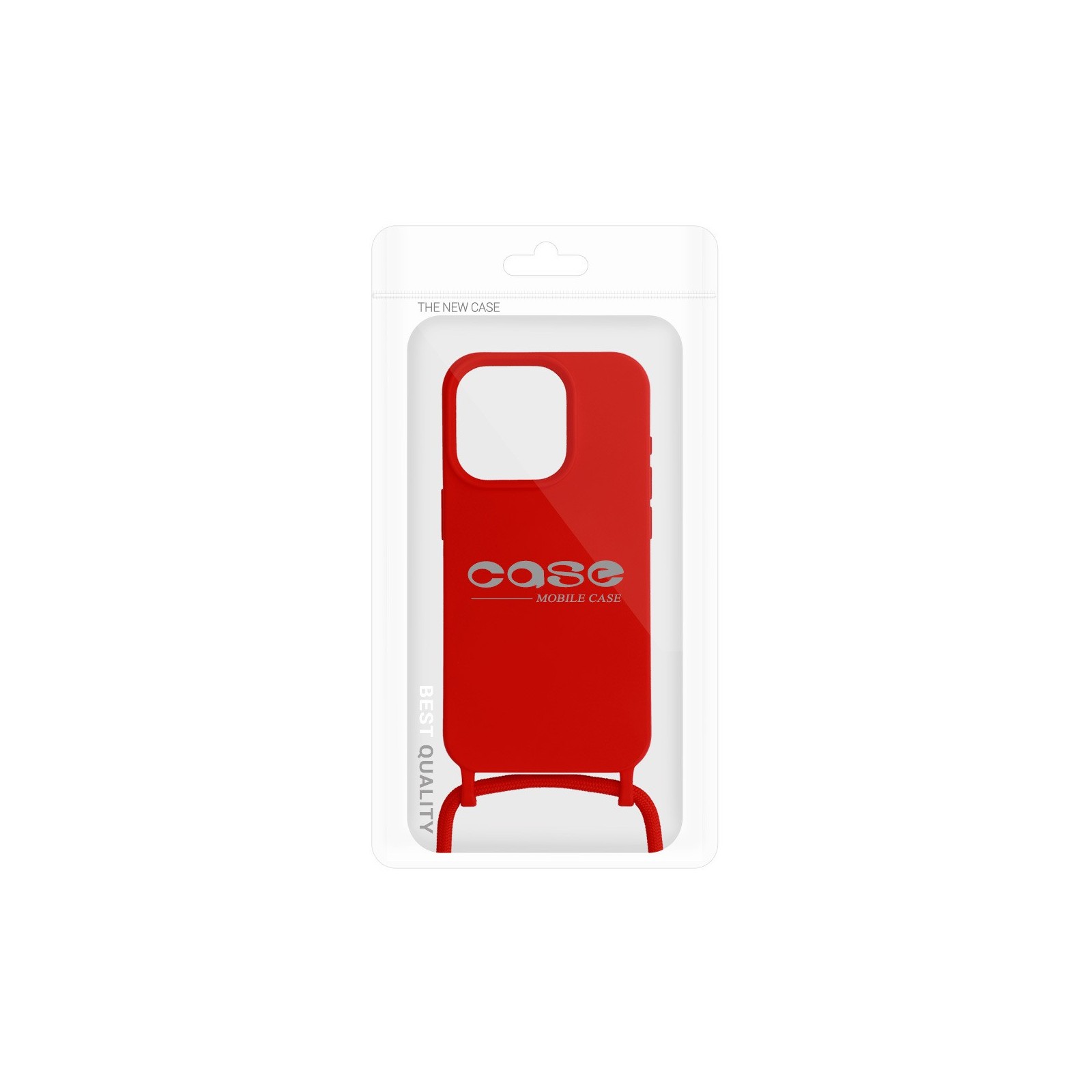 COQUE EN SILICONE AVEC CORDON POUR IPHONE 15 PRO - ROUGE
