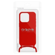 COQUE EN SILICONE AVEC CORDON POUR IPHONE 15 PRO - ROUGE