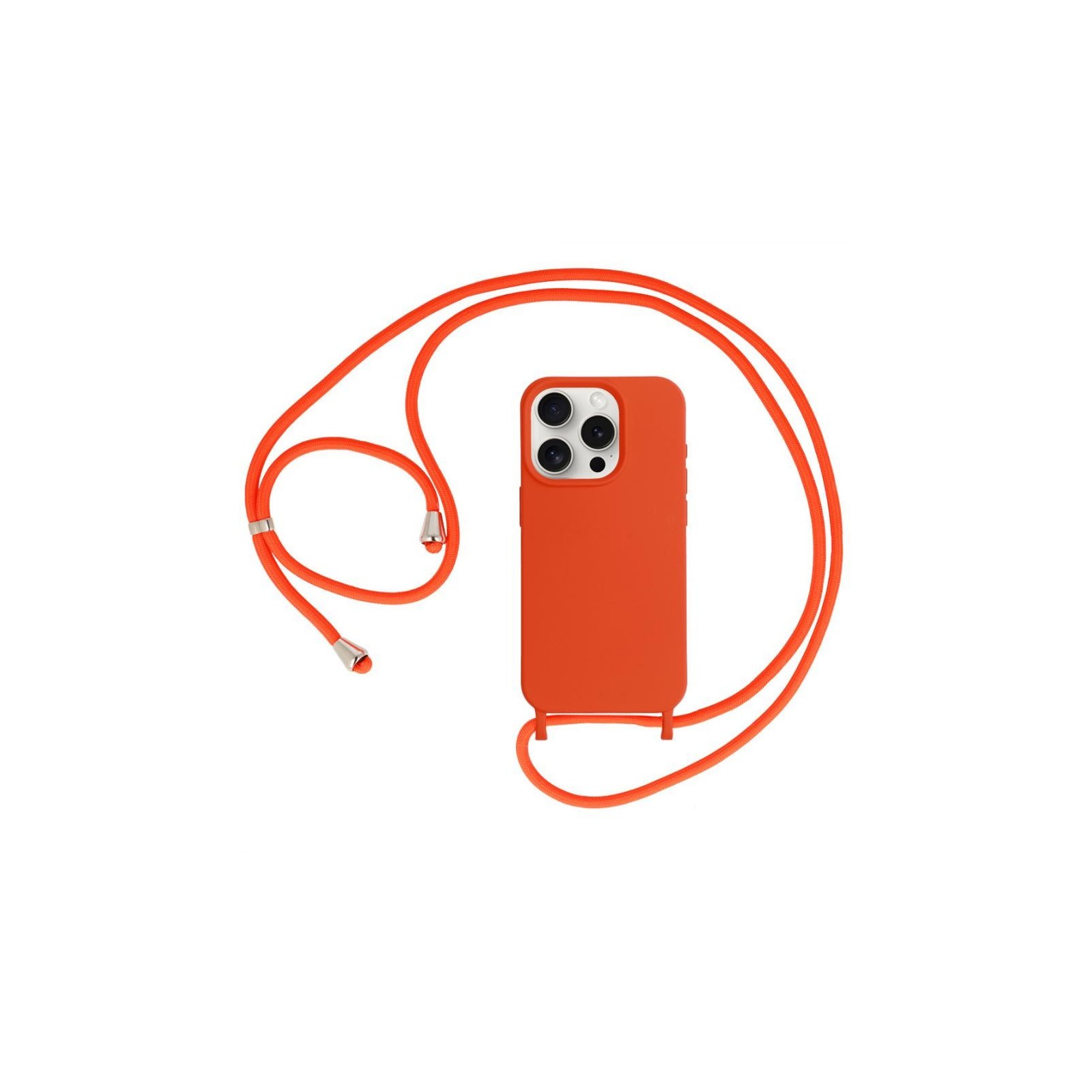 COQUE EN SILICONE AVEC CORDON POUR IPHONE 15 PRO - ORANGE