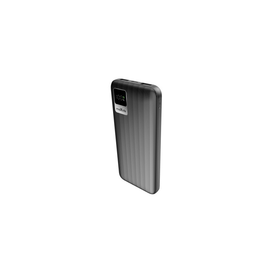 BATTERIE DE SECOURS 10 000 MAH 2 USB-A OUT + 1 USB-C IN AVEC AFFICHAGE DIGITAL - NOIR - MAXLIFE