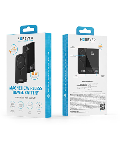 POWERBANK MAGSAFE 5000 MAH AVEC AFFICHAGE DIGITAL USB-C ET LIGHTNING - NOIR - FOREVER