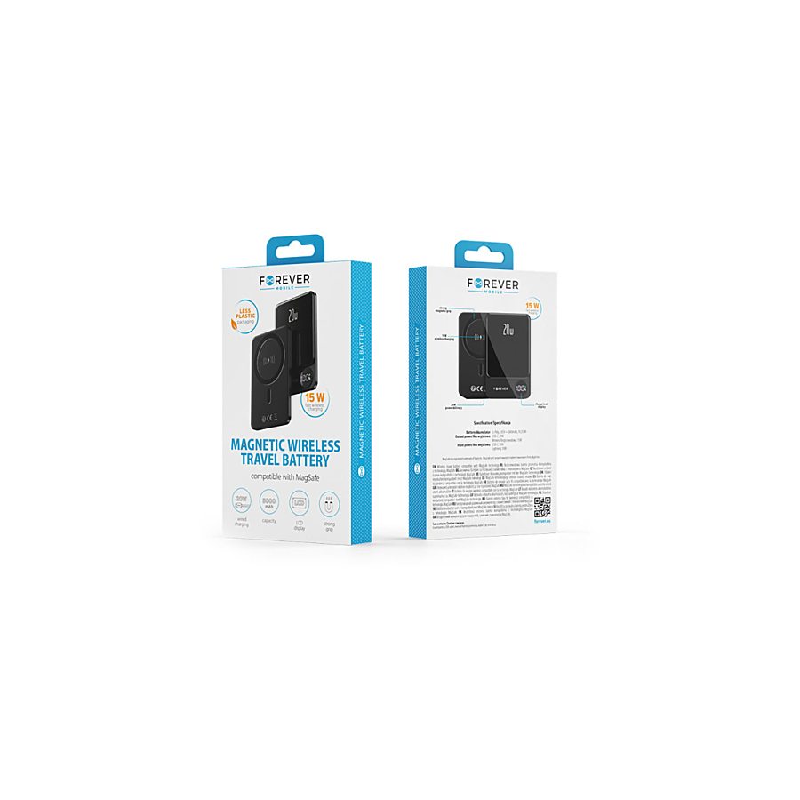 POWERBANK MAGSAFE 5000 MAH AVEC AFFICHAGE DIGITAL USB-C ET LIGHTNING - NOIR - FOREVER