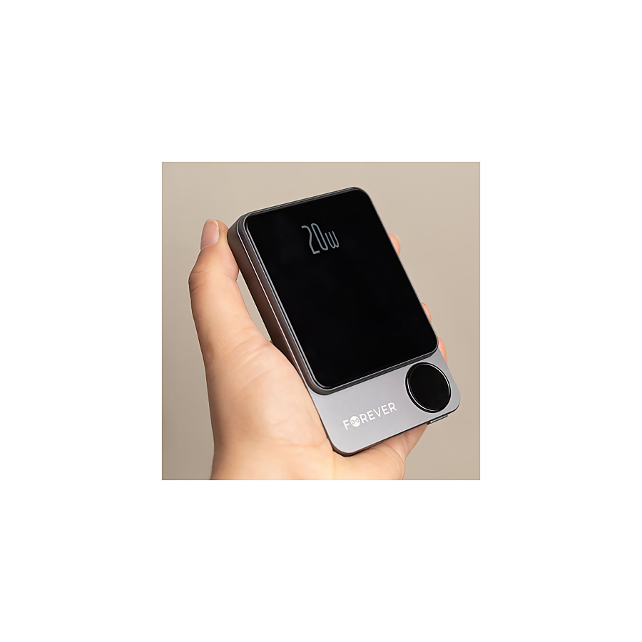 POWERBANK MAGSAFE 5000 MAH AVEC AFFICHAGE DIGITAL USB-C ET LIGHTNING - NOIR - FOREVER