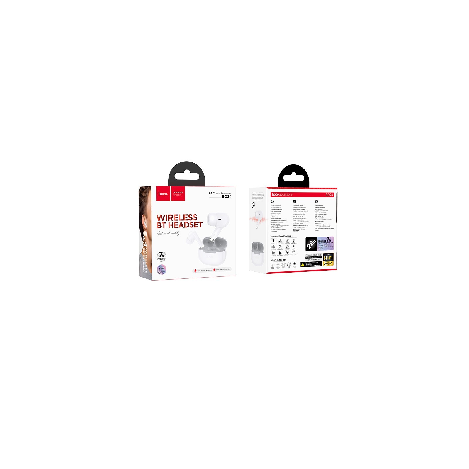 ÉCOUTEURS SANS FIL TWS HOCO EQ24 - BLUETOOTH 5.4 - BOÎTIER DE CHARGE - BLANC