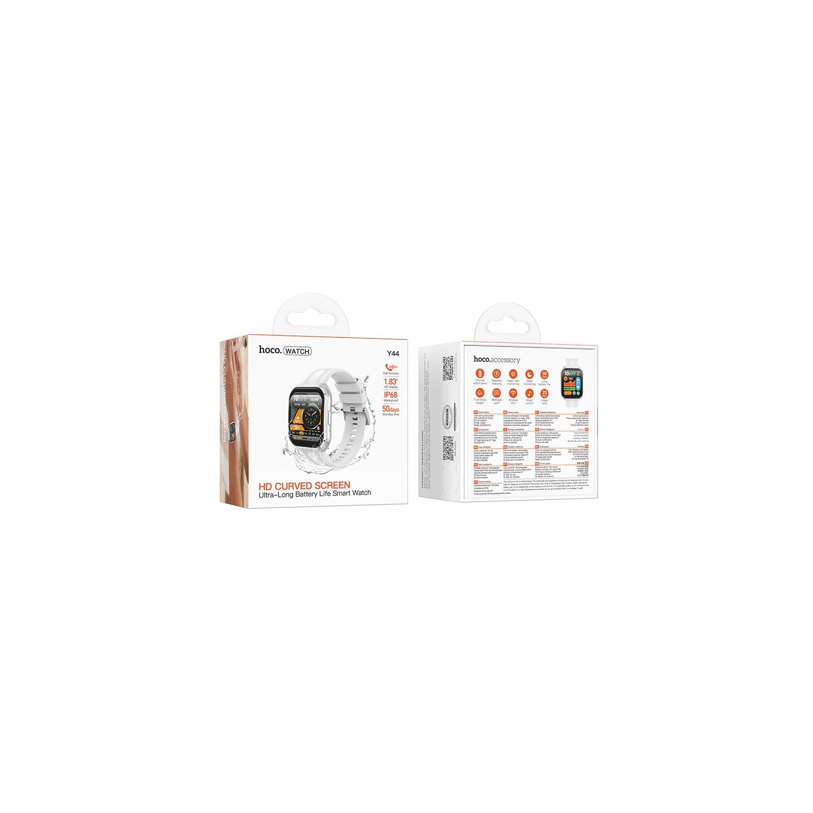 MONTRE CONNECTÉE SMARTWATCH HOCO Y44 - ÉCRAN 1.83" - ÉTANCHE IP68 - FONCTION D'APPEL - ARGENT