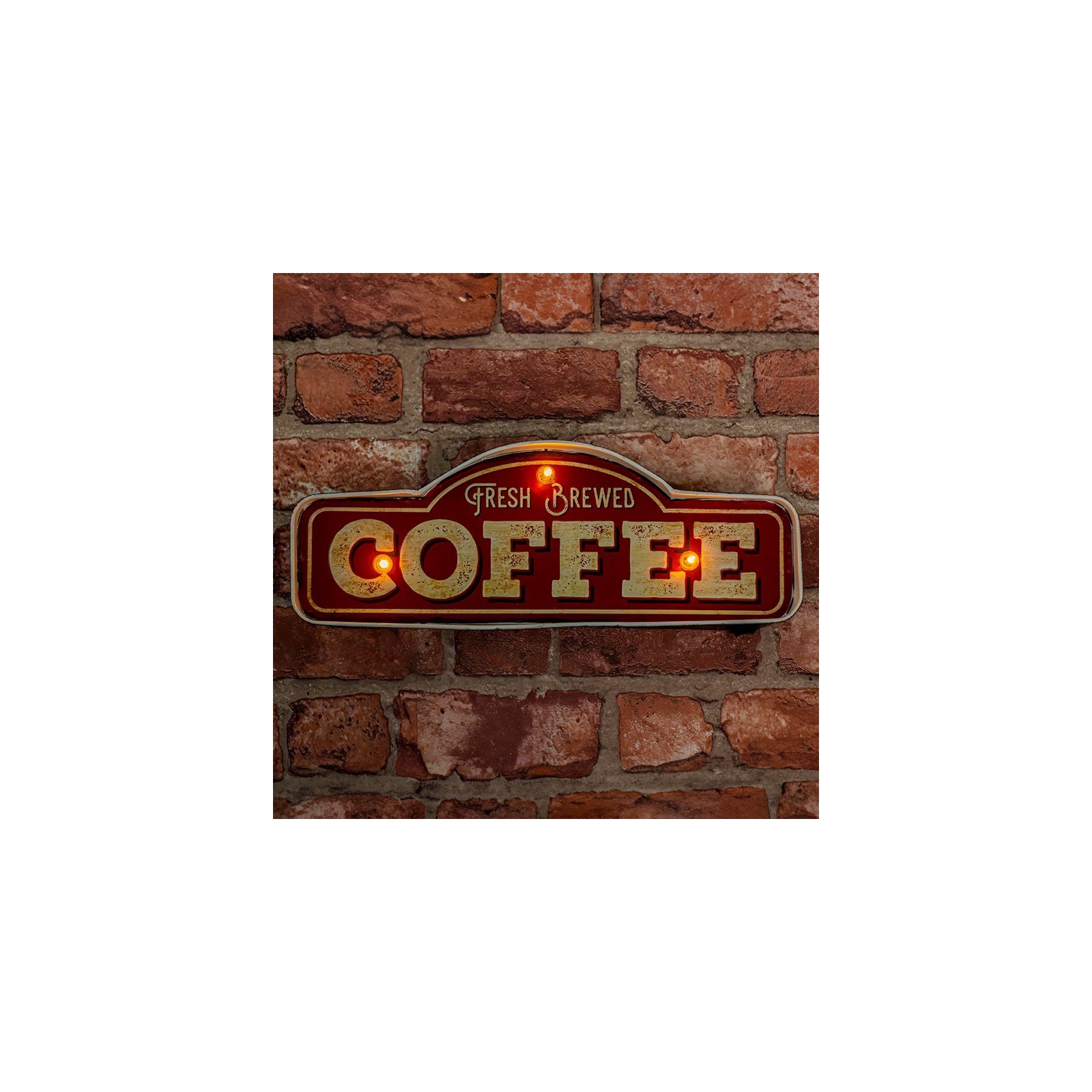 PLAQUE RÉTRO MÉTAL LED "FRESH BREWED COFFEE" - FOREVER LIGHT - DÉCORATION LUMINEUSE