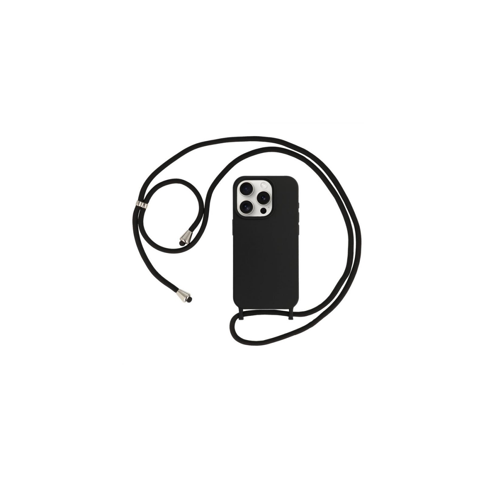 COQUE EN SILICONE AVEC CORDON POUR IPHONE 15 PRO - NOIR