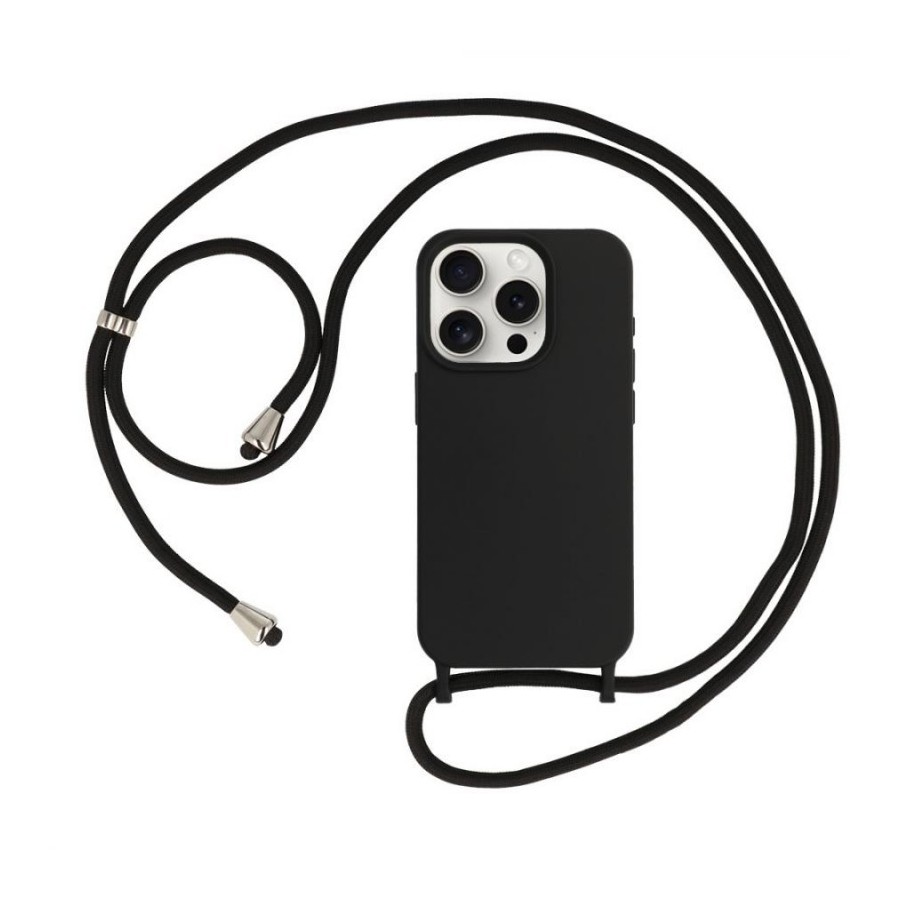 COQUE EN SILICONE AVEC CORDON POUR IPHONE 15 PRO - NOIR