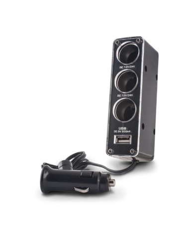 Répartiteur Allume-Cigare Forever CSS-03 - 3-en-1 avec Câble USB - Noir
