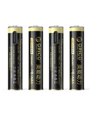 Lot de 4 Piles Rechargeables AAA Orico Ener-G EG7C Lithium-Ion 1,5V avec Port USB-C 500mWh