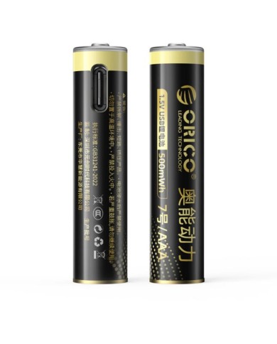 Lot de 2 Piles Rechargeables AAA Orico Ener-G EG7C Lithium-Ion 1,5V avec Port USB-C 500mWh