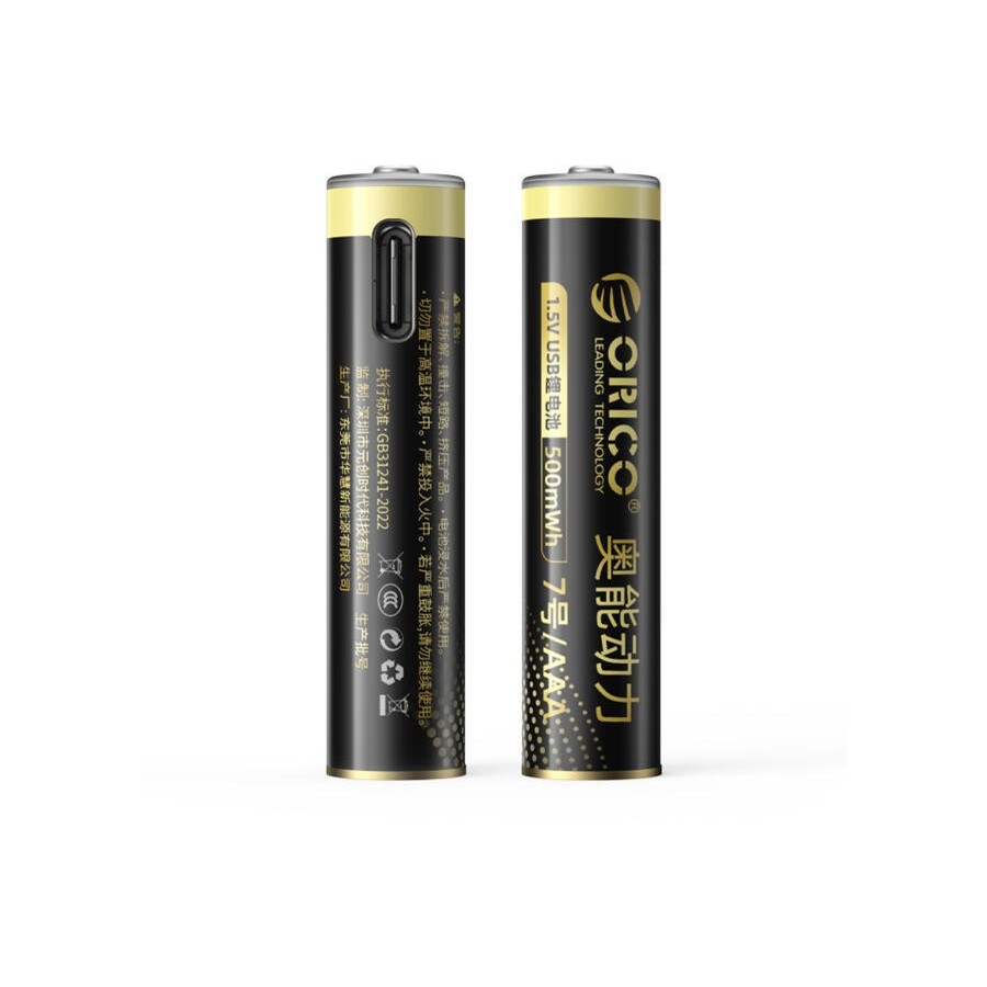 Lot de 2 Piles Rechargeables AAA Orico Ener-G EG7C Lithium-Ion 1,5V avec Port USB-C 500mWh