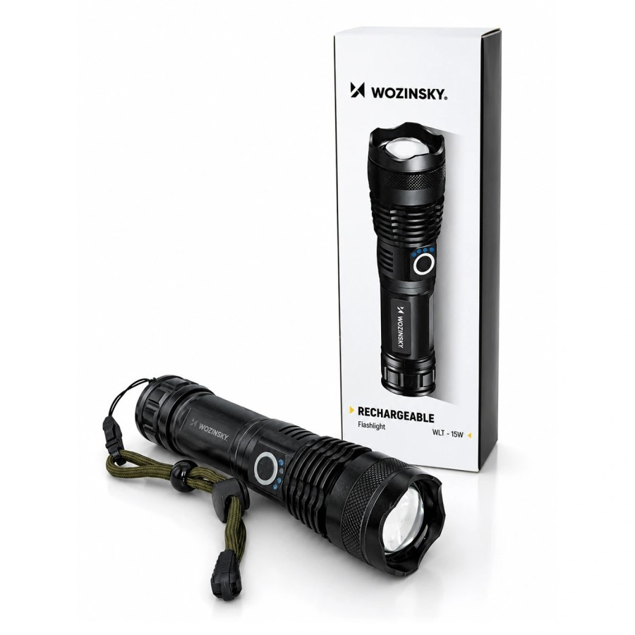 Lampe Torche Tactique Wozinsky WLT-15W 15W 1500lm CREE IP65 avec Faisceau Ajustable - Noir