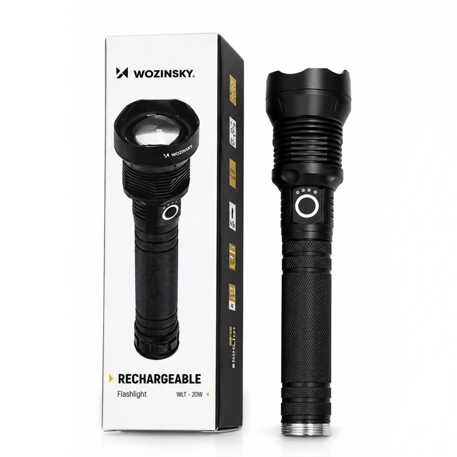 Lampe Torche Tactique Wozinsky WLT-20W 20W 2000lm CREE IP65 avec Faisceau Ajustable - Noir