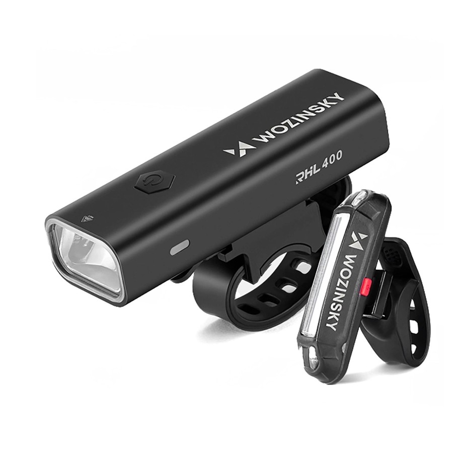Kit d'Éclairage Vélo Avant (400 lm) et Arrière USB-C Wozinsky WSBLB2 - Noir