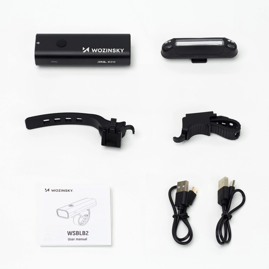 Kit d'Éclairage Vélo Avant (400 lm) et Arrière USB-C Wozinsky WSBLB2 - Noir