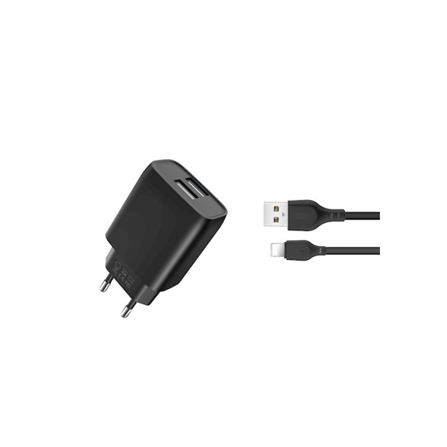XO-L57 - PACK CHARGEUR SECTEUR UNIVERSEL 2.4A + CÂBLE LIGHTNING (IPHONE / IPAD) 1M NOIR