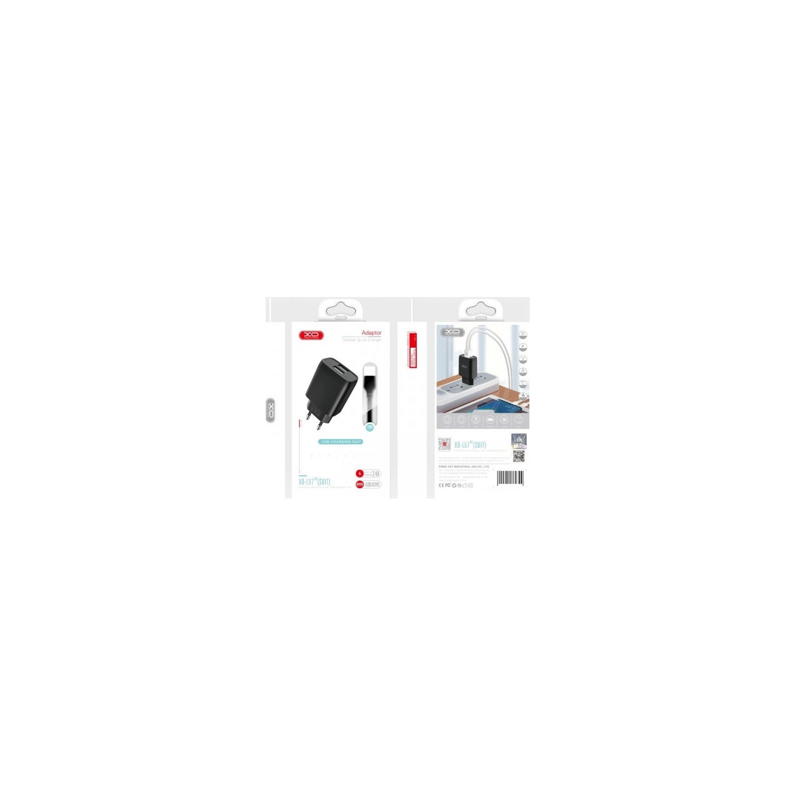 XO-L57 - PACK CHARGEUR SECTEUR UNIVERSEL 2.4A + CÂBLE LIGHTNING (IPHONE / IPAD) 1M NOIR