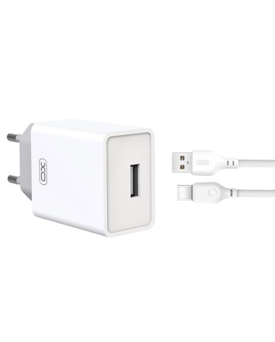 XO L93 - PACK CHARGEUR SECTEUR MAISON DOUBLE PORT USB 2.4A + CÂBLE USB-C BLANC