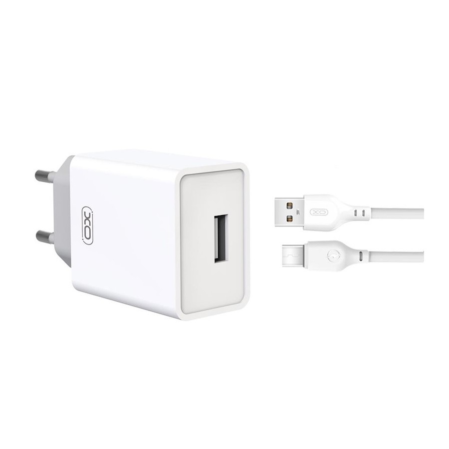 Chargeur secteur XO-L93 12W 2 Ports USB-A + Câble USB-A vers USB-C Blanc – Pack