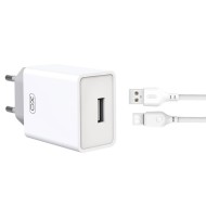 Chargeur secteur XO-L93 12W 2 Ports USB-A + Câble USB-A vers USB-C Blanc – Pack
