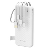 Batterie Externe Wozinsky W11-W 10000mAh - 4 Câbles Intégrés, Support Téléphone, Lampe LED - Blanc
