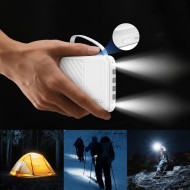 Batterie Externe Wozinsky W11-W 10000mAh - 4 Câbles Intégrés, Support Téléphone, Lampe LED - Blanc