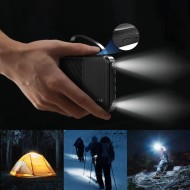 Batterie Externe Wozinsky W11-B 10000mAh - 4 Câbles Intégrés, Support Téléphone, Lampe LED - Noir