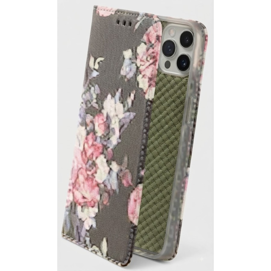 ÉTUI À CLAPET AIMANTÉ POUR IPHONE 13 - ROSE FLEUR