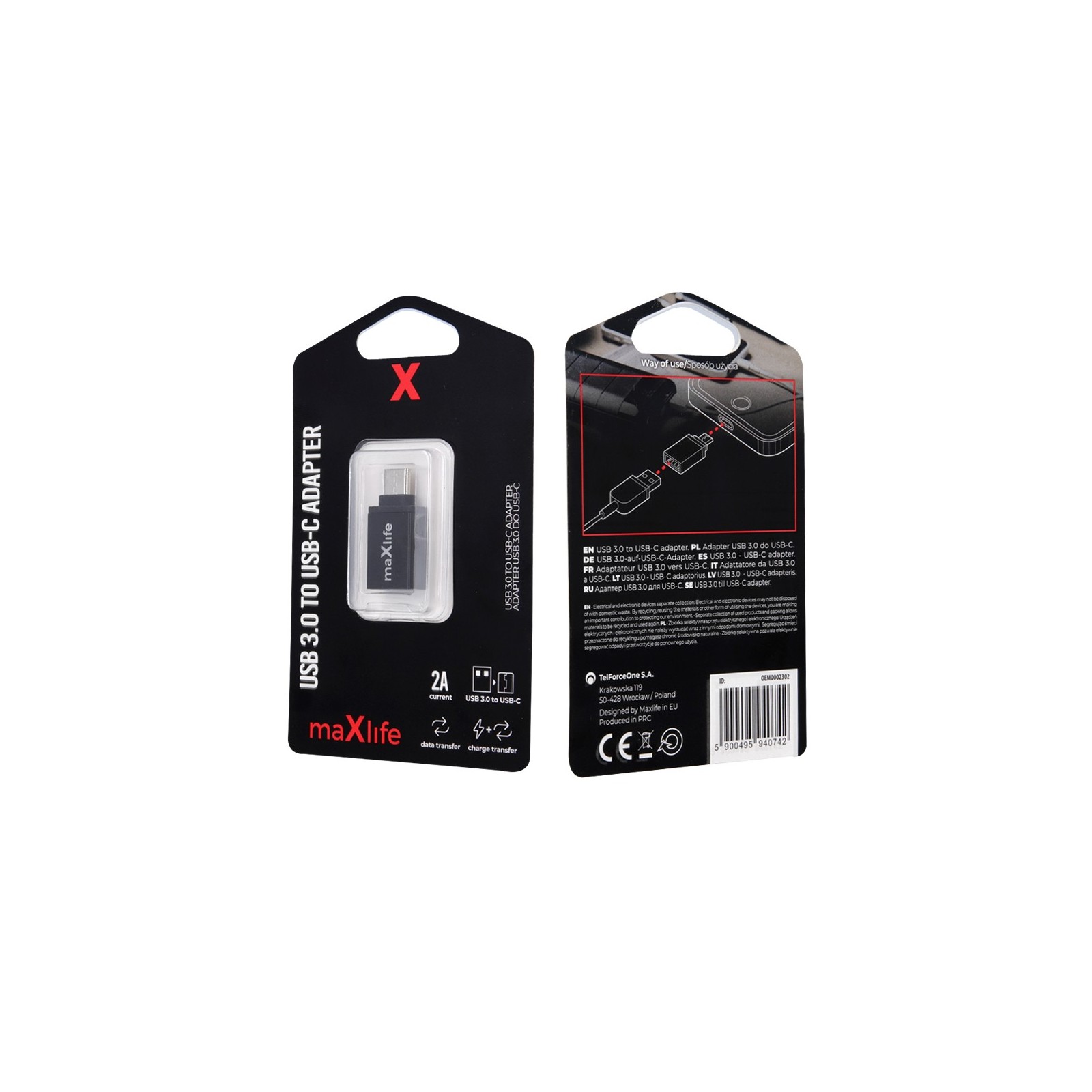 ADAPTATEUR USB-C USB 3.0 MAXLIFE MXAD-01 CONVERTISSEUR OTG GRIS