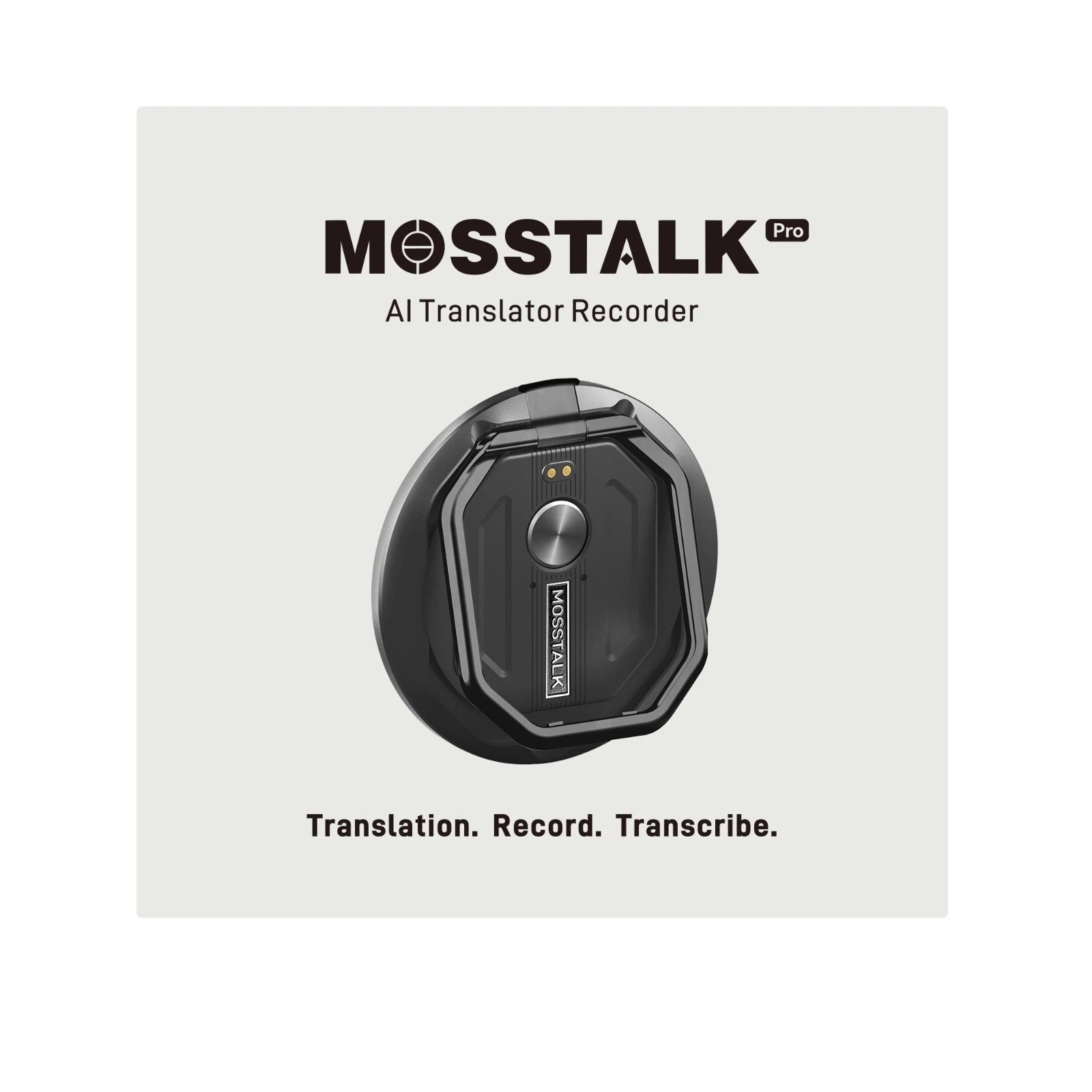 MOSSTALK PRO AI TRANSLATOR RECORDER 140+ LANGUAGES MAGNETIC 5-IN-1 SMART DEVICE - NOIR