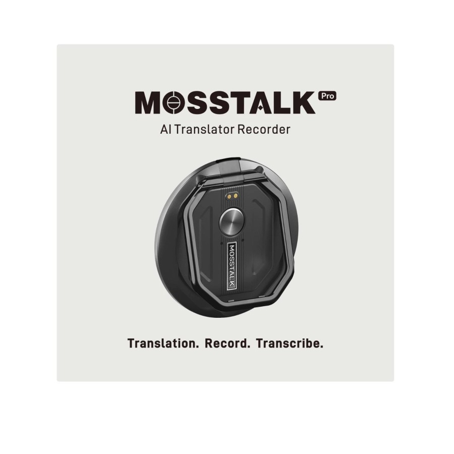 MOSSTALK PRO AI TRANSLATOR RECORDER 140+ LANGUAGES MAGNETIC 5-IN-1 SMART DEVICE - NOIR