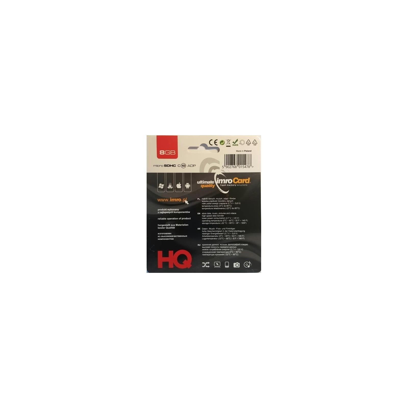 Carte mémoire microSD Imro Card 8 Go Noir