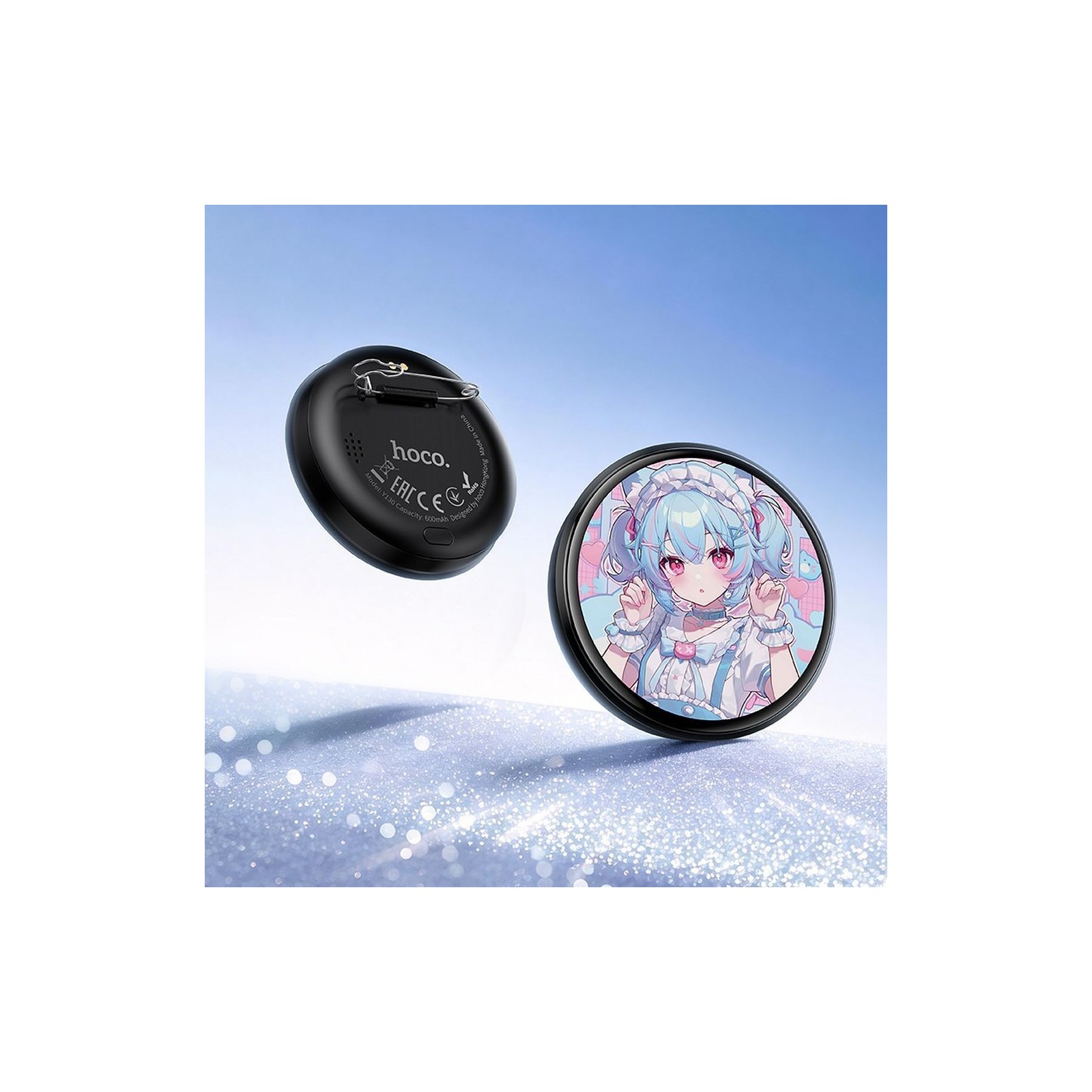 BADGE-DISPLAY ÉLECTRONIQUE HOCO Y130 - BLUETOOTH 5.4 - ÉCRAN 1.85" - 8H - APPLICATION - NOIR